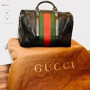 Gucci Black Leather Medium Vintage Web Joy Boston Bag